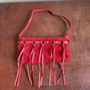 Steve Madden Red Fringe Suede Shoulder Bag- small Y2K